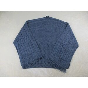 Aran Woollen Mills Sweater Womens One Size Blue Shawl Wool Fringe Ireland Poncho